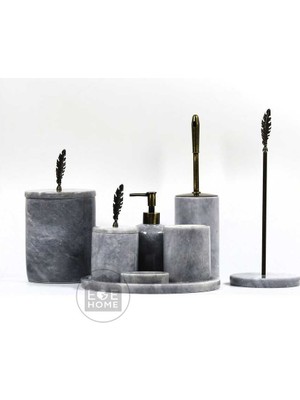 UltraMint Şık Gri Mermer Banyo Seti, 8 Parça, Eskitme Aksesuarlarla Tasarım