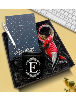 As Gift Kişiye Özel Defter & Siyah Kupa & Fular & Beyaz Kalem Hediye Seti