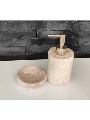 UltraMint Şık ve Doğal Traverten Taşlı 2'li Banyo Seti, Estetik ve Dayanıklı Tasarım