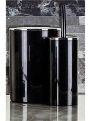 UltraMint Pratik 2 Parça Çöp Kovası ve Klozet Fırçası Seti, Şık Siyah Tasarım