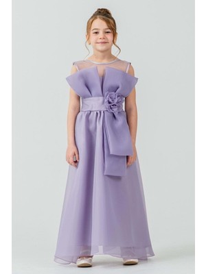 Mnk Baby & Kids Kız Çocuk Organze Tül Çiçek ve Fiyonk Detaylı Gipe Sırtlı Prenses Abiye Elbise M00800