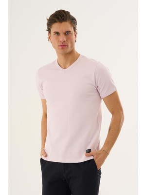  V Yaka Kısa Kollu Erkek T-Shirt