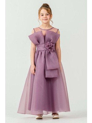 Mnk Baby & Kids Kız Çocuk Organze Tül Çiçek ve Fiyonk Detaylı Gipe Sırtlı Prenses Abiye Elbise M00800