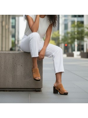 Ne&Ve Shoes Süet Hakiki Deri Hafif Tabanlı Kadın Takunya Terlik