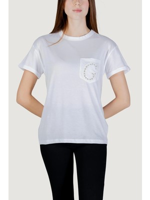 Guess Kısa Kollu Bisiklet Yaka Cepli G Logolu Kadın Beyaz T-Shirt W6GI17K3037-G011
