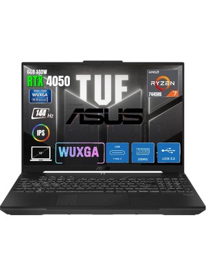 Asus Tuf Gaming A16 FA607NUG Amd RYZEN7-7445HS 32GB 512GB SSD RTX4050-6GB 140W 16" Wuxga 144Hz Windows 11 Pro Taşınabilir Bilgisayar Snertechçanta