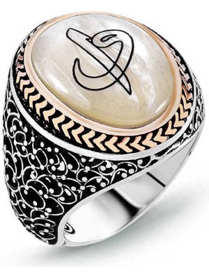 Fumeyabi Gümüş Sedef Taşlı Eli Vav Erkek Yüzük