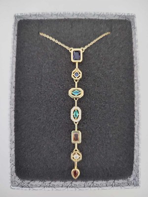 TrendyX Renkli Taşlı Y Kolye - Kristal Taşlı Çelik Kolye