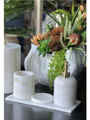 UltraMint Şık Beyaz Mermer 3'lü Banyo Seti Takımı, Zarif ve Modern Tasarım