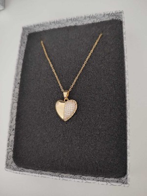 TrendyX Kalpli Zirkon Taş Kolye - Çelik