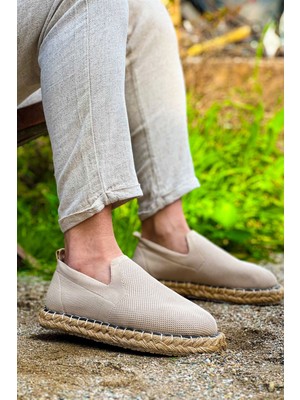 Zapatos CH305 Erkek Günlük Bağcıksız Hasır Taban Triko Klasik Ayakkabı Tht - Bej