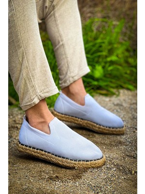 Zapatos CH305 Erkek Günlük Bağcıksız Hasır Taban Triko Klasik Ayakkabı Tht - Beyaz