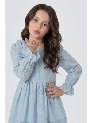 Pina Kids Kız Çocuk Omzu Fiyonk Detaylı Uzun Kollu Fisto Elbise