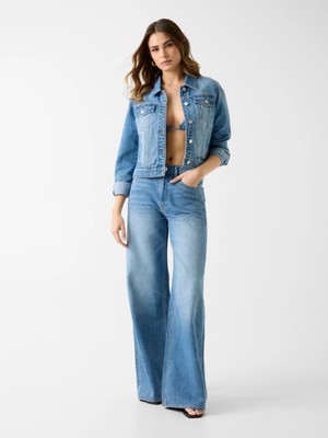 Guess Alba Geniş Paça Kadın Mavi Jeans W6GA26D0970-KEPR