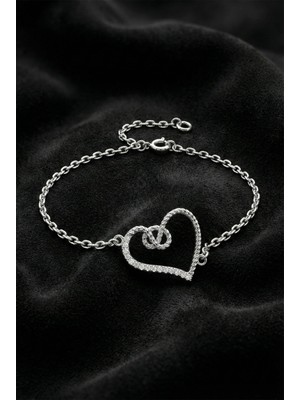 Erdobia 925 Ayar Rodyum Zirkon Taşlı Düğüm Kalp Gümüş Bileklik