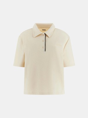 Guess Clara Kutulu Kesim Polo Yakalı Kadın Beyaz Polo T-Shirt V6GP12K3044-G047