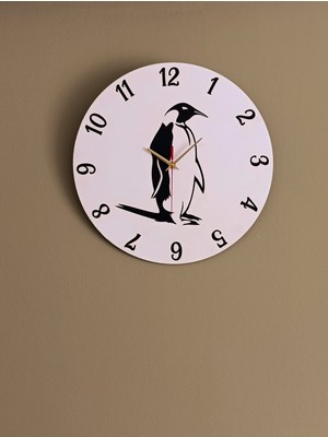 Ergeç Tasarım Penguen Figürlü Dekoratif Duvar Saati | Minimal Tasarım | Sessiz Mekanizma | 40 cm