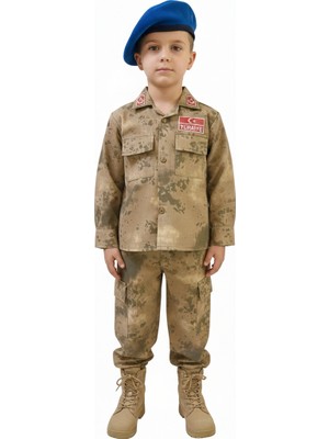 Nazlyna Mini Komando Çocuk Jandarma Kamuflaj Takımı - Mavi Bereli