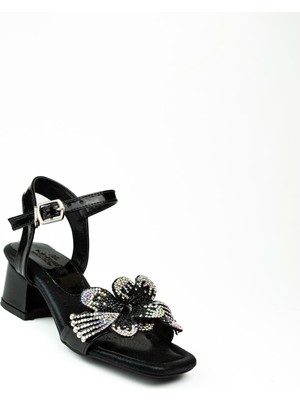 Minican 44 Siyah Taşlı Kız Çocuk Topuklu Abiye Ayakkabı