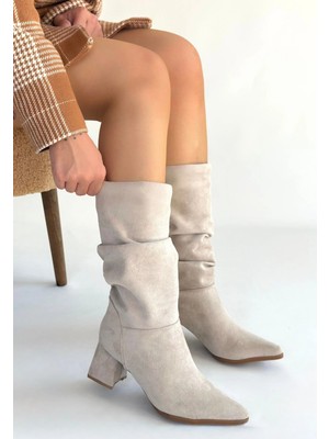 Armüz Titen Bej Süet Körüklü Topuklu Çizme