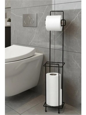 Metal Tuvalet Kağıtlığı - Siyah / Beyaz Renk Seçenekli Standlı Yedek Hazneli - Gavm