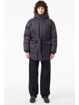 Lacoste Down Fill Water Repellent Womens Jacket Black Su Itici Dik Yaka Kapişonlu Kaz Tüyü Kadın Mont Siyah