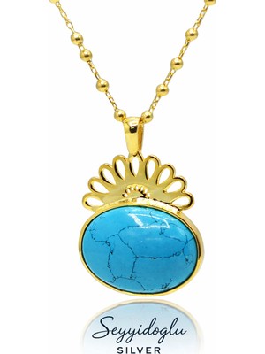 Halef Dizi Gözyaşı Firuze Taşlı 925 Ayar Gümüş Kadın Kolye