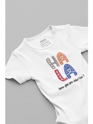 Overoz Hala Anne Gibi Ama Daha Cool Yazılı Kısa Kollu Beyaz Bebek Body Zıbın 5178