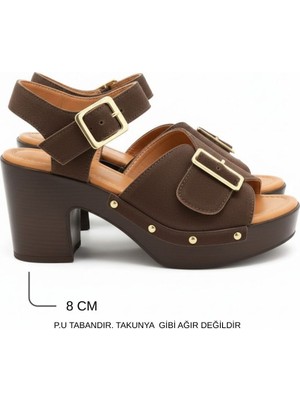 Ne&Ve Shoes Kahve Süet Hakiki Deri Hafif Tabanlı Tokalı Kadın Takunya Terlik