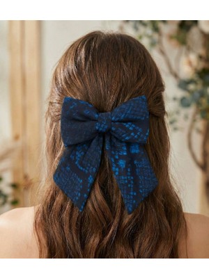 Jz Moda Lacivert Yılan Derisi Desenli Otomatik Klipsli Kurdele Toka - Egzotik Seri Fiyonk  Saç Aksesuarı