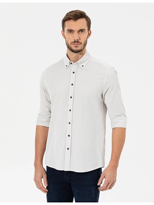 Pierre Cardin Bej Regular Fit Uzun Kollu Gömlek