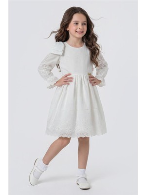 Pina Kids Kız Çocuk Omzu Fiyonk Detaylı Uzun Kollu Fisto Elbise