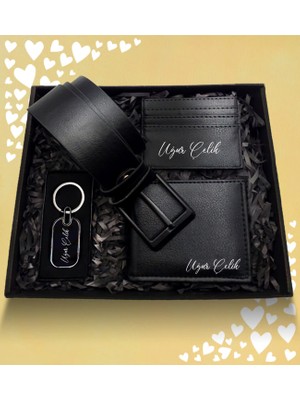 As Gift Sevgililer Günü Temalı Kişiye Özel Cüzdan & Kartlık & Anahtarlık & Kemer Hediye Seti