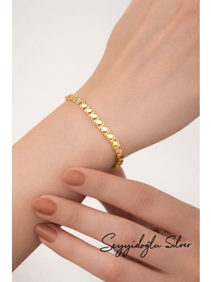 925 Ayar Gümüş Pul Zincir Altın Kaplama Kadın Bileklik
