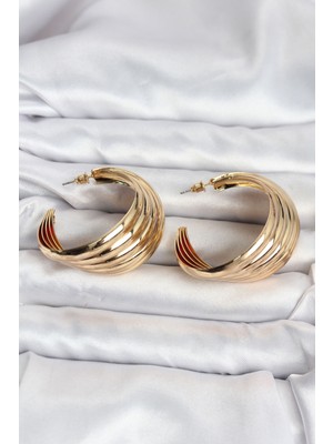 Nuveden Ieg™ 316L Çelik Gold Renk Yarım Halka Model Kadın Küpe NVDN-RSBJT34