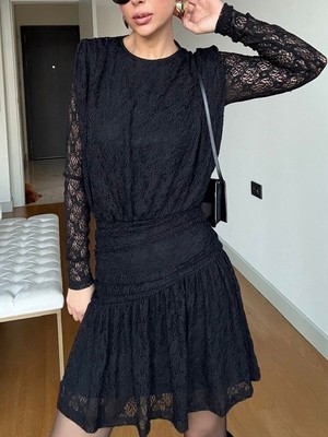 Dks Life Dantelli, Drapeli, Astarlı Mini Elbise