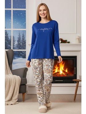 Remsa Kadın Çiçek Desenli Saphire Pijama Takımı 0556 MAVI01