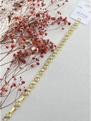 Xuping Premium Lux Damla & Baget Taşlı Altın Kaplama Çelik Bileklik