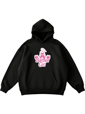 Machi Kadın Siyah I'm A Barbell Girl Baskılı Içi Şardonlu Pamuklu Fitness Gym Crossfit Hoodie