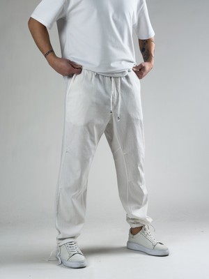 Cocopelli Paça Ayarlamalı Beyaz Keten Erkek Pantolon COC2815