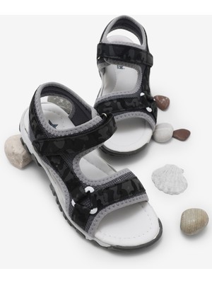 Tonny Black Çocuk Unisex Siyah Kamuflaj Çoçuk Cırtlı Sandalet