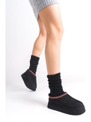 Difolia Kadın Egel Siyah Süet Içi Tüylü Düz Taban Kadın Ayakkabı Ugg - Yarım Bot