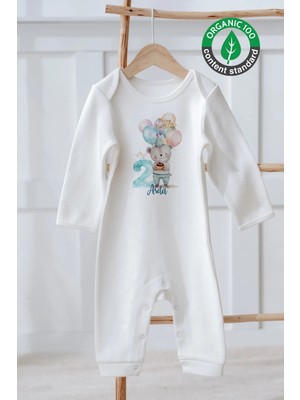 Lilabio %100 Pamuk Isme Özel Isimli Doğum Günü Bebek Tulum 2 Yaş Pijamalı Ayıcık