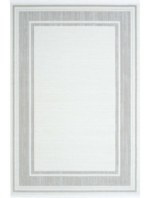 Cool Halı Arezzo Beyaz Gri Çerçeveli Yumuşak Akrilik Pamuk Taban Makina Dokuma Modern Salon Oturma Oda Halısı