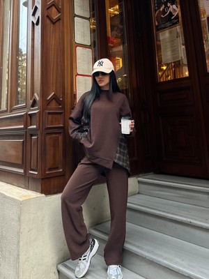 Cemo Yan Ekose Panel Detaylı Oversize Eşofman Takımı