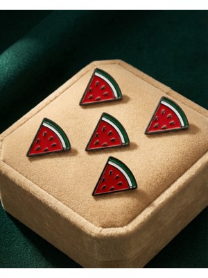 Zaytoon 5\'lu Filistin Simgesi Renkli Üçgen Karpuz Dilimi Tasarımlı Metal Yaka Rozeti A300007-05