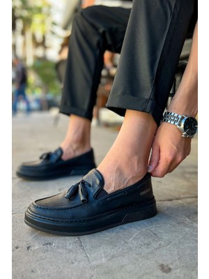 Zapatos CH127 Loafer-X Erkek Günlük Bağcıksız Corcik Cilt Klasik Ayakkabı Cst - Siyah