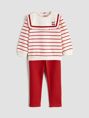 Lcw Kırmızı Bisiklet Yaka Çizgili Kız Çocuk Sweatshirt ve Tayt