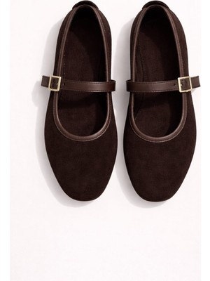 Slipcat Kadın Babet Ayakkabı Kadife Altın Tokalı Ofis Ev Ayakkabısı