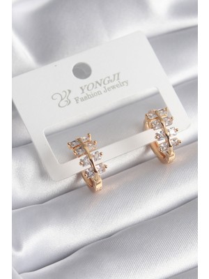 Nuveden Ieg™ Pirinç Gold Renk Zirkon Taşlı Kadın Küpe NVDN-RSBJT34